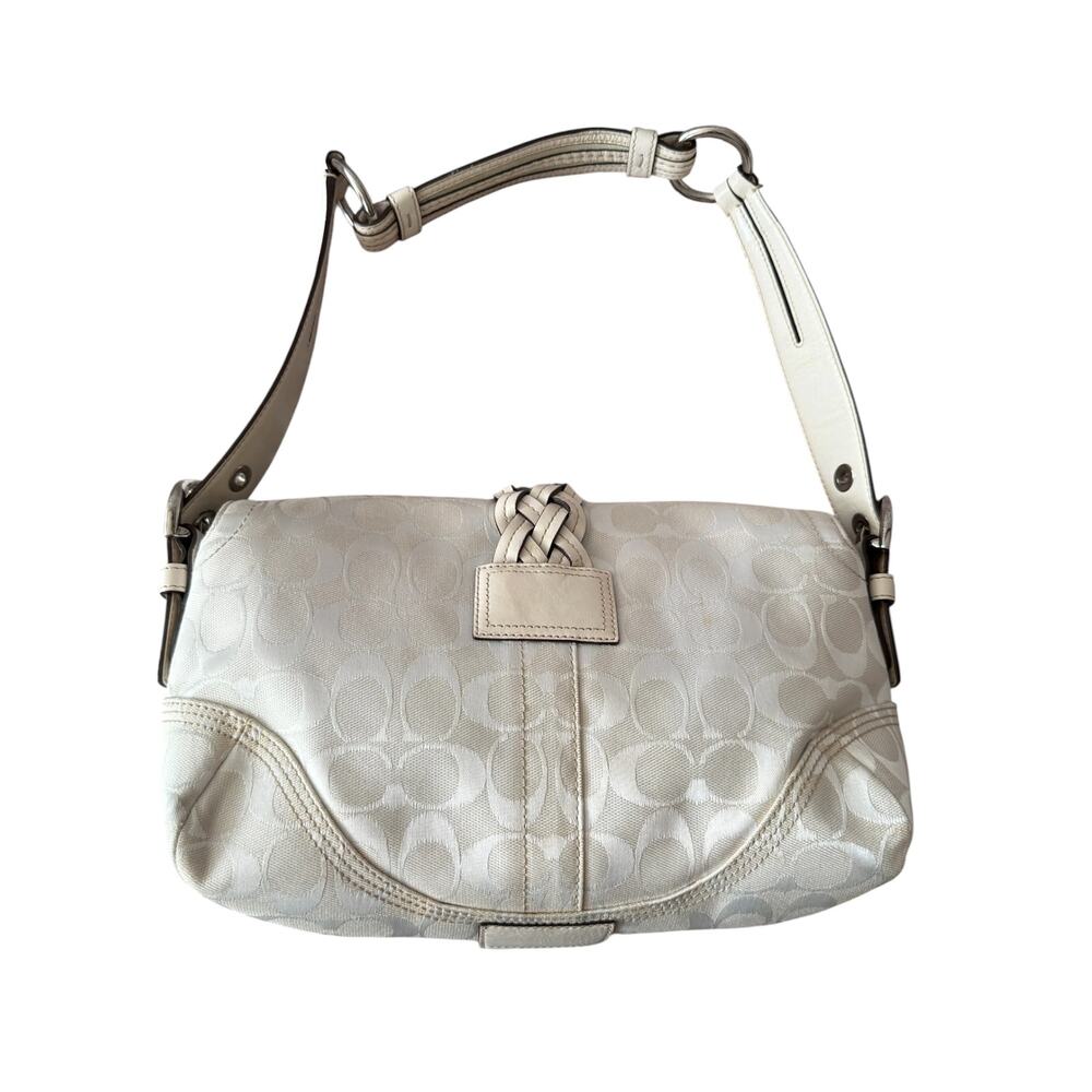 Vintage COACH Soho 6314 White Signature Jacquard Leather Braid Buckle Y2K Flap - Picture 4 of 16